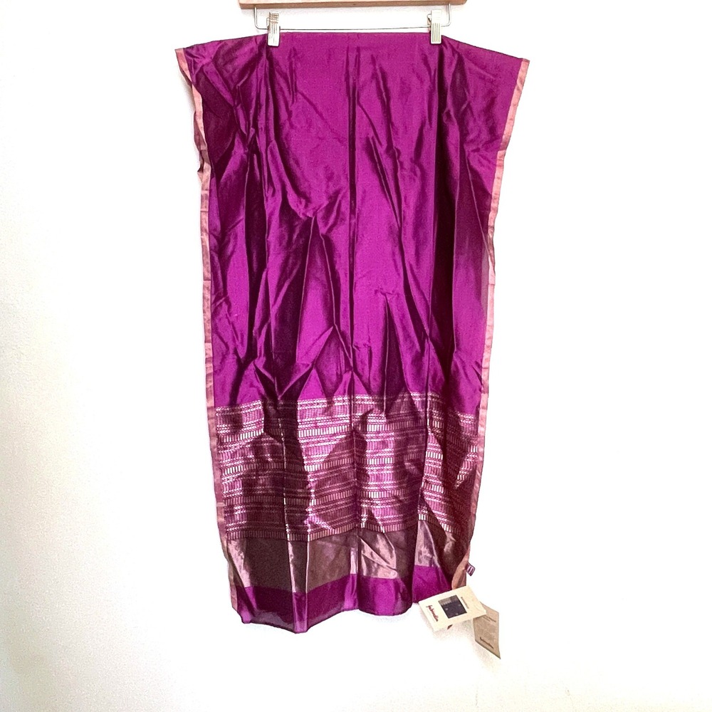 NEW Saree Sari Stole Purple Gold Metallic Woven Viscose Blend Fabindia Banarasi